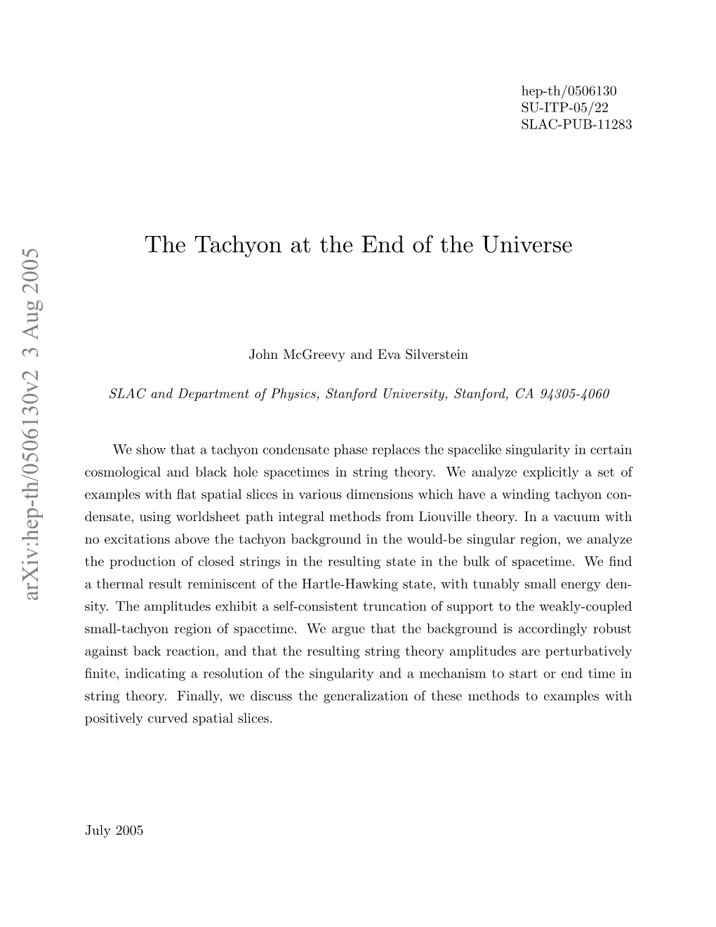 Arxiv:Hep-Th/0506130V2 3 Aug 2005 Uy2005 July Th of Slices