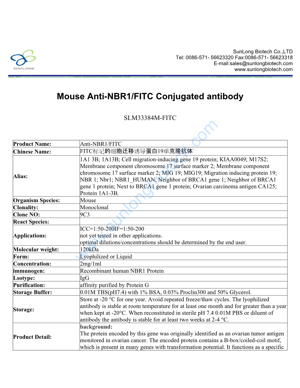 Mouse Anti-NBR1/FITC Conjugated Antibody