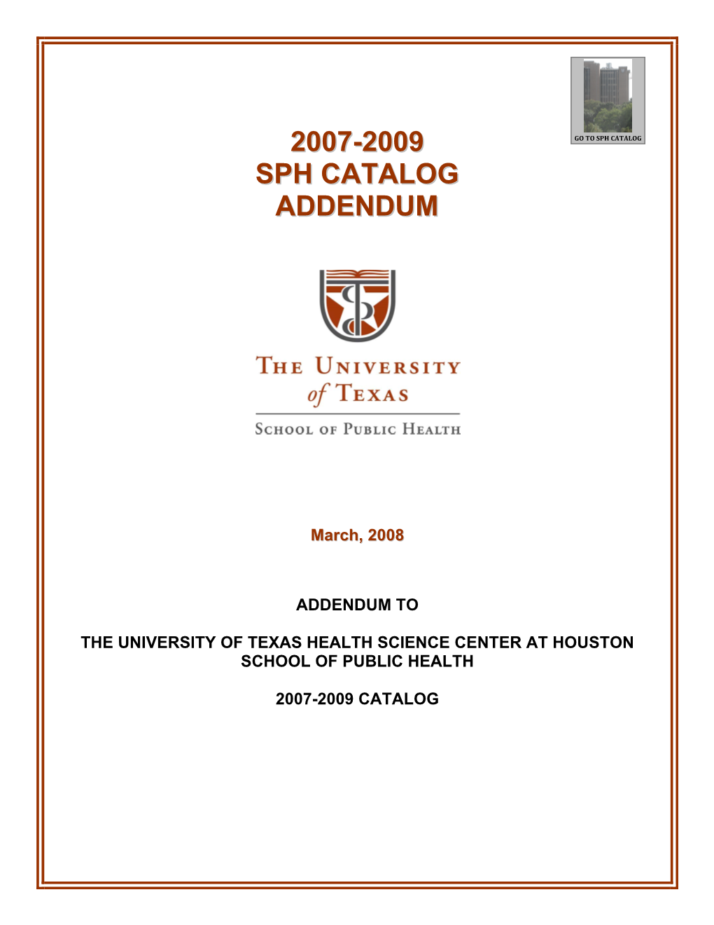 2007-2009 Sph Catalog Addendum