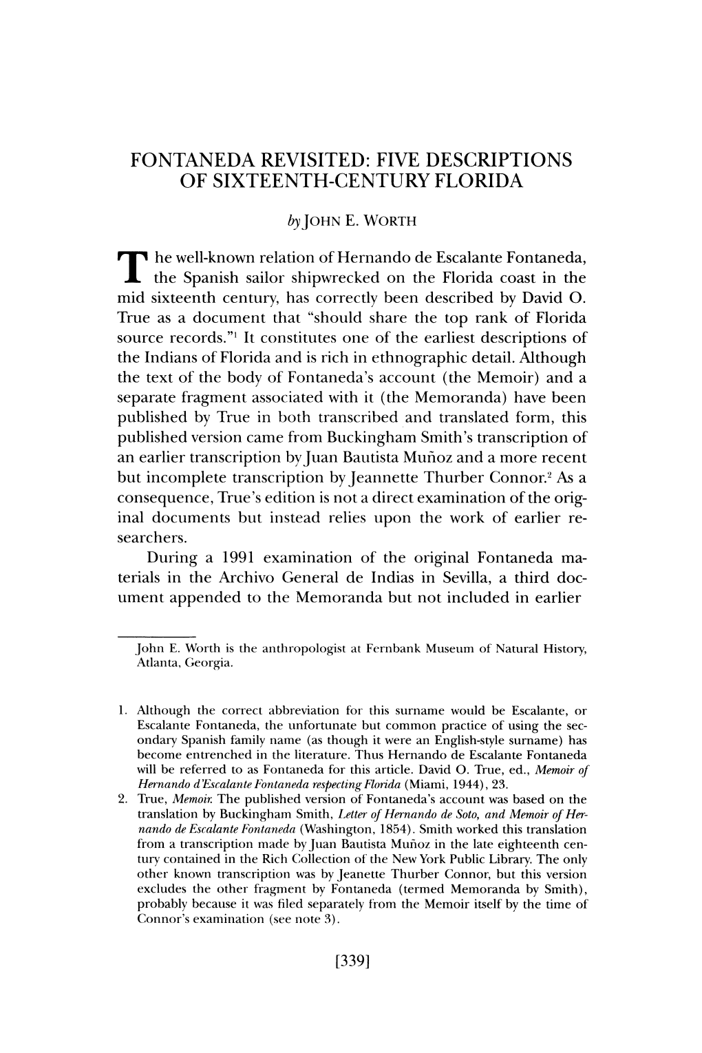 Fontaneda Revisited: Five Descriptions of Sixteenth-Century Florida