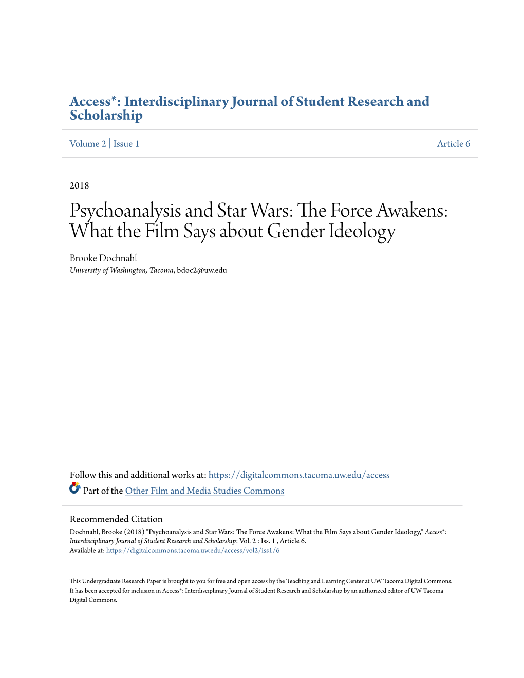 Psychoanalysis and Star Wars: the Force Awakens: What the Film Says About Gender Ideology