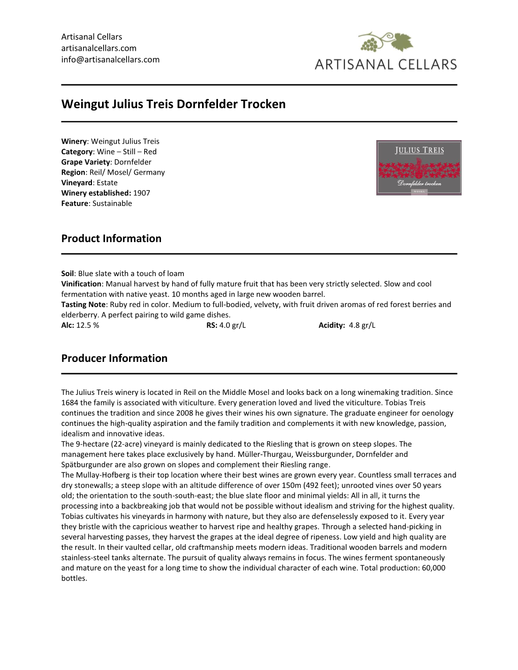 Weingut Julius Treis Dornfelder Trocken