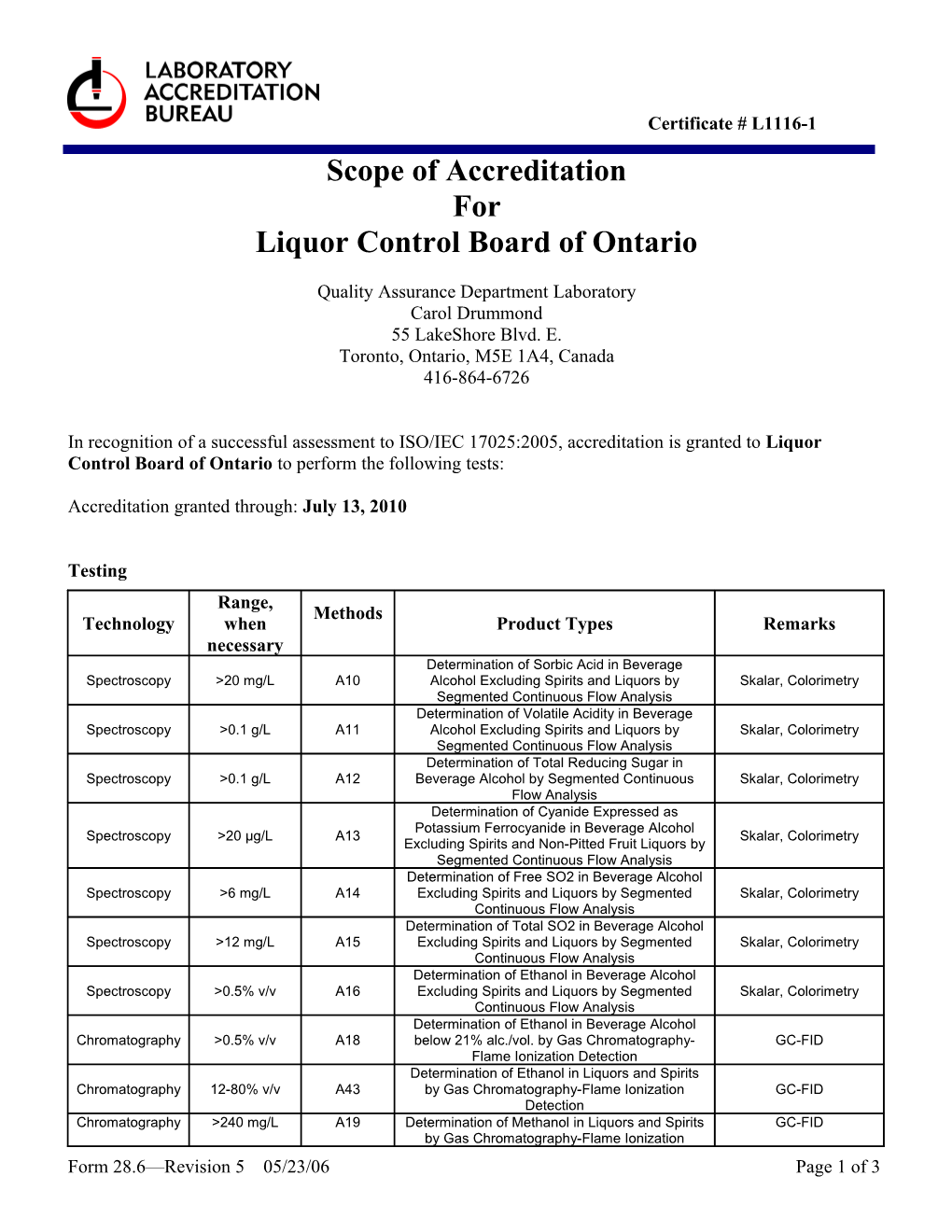 Proposed Scope of Accreditation