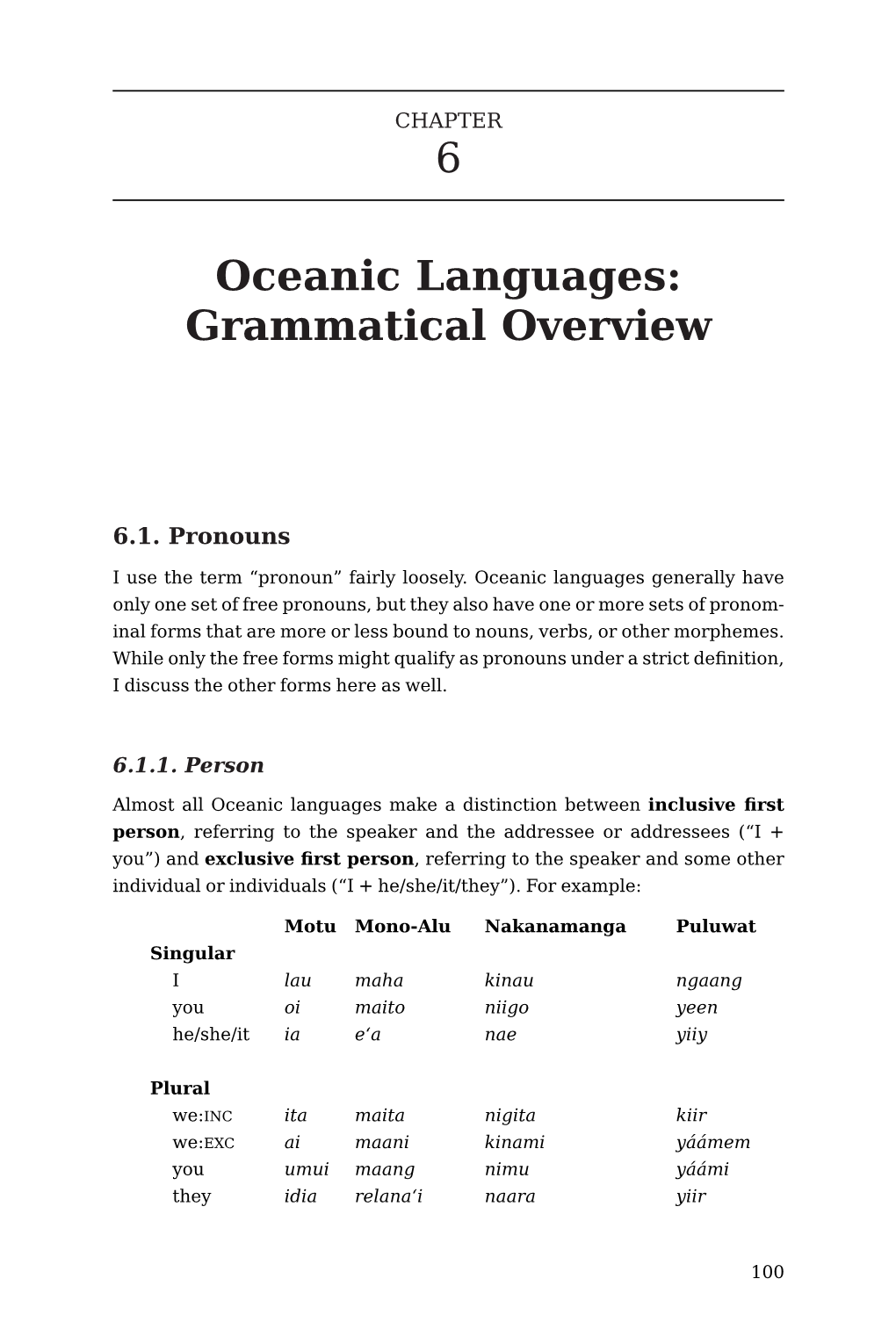 6 Oceanic Languages