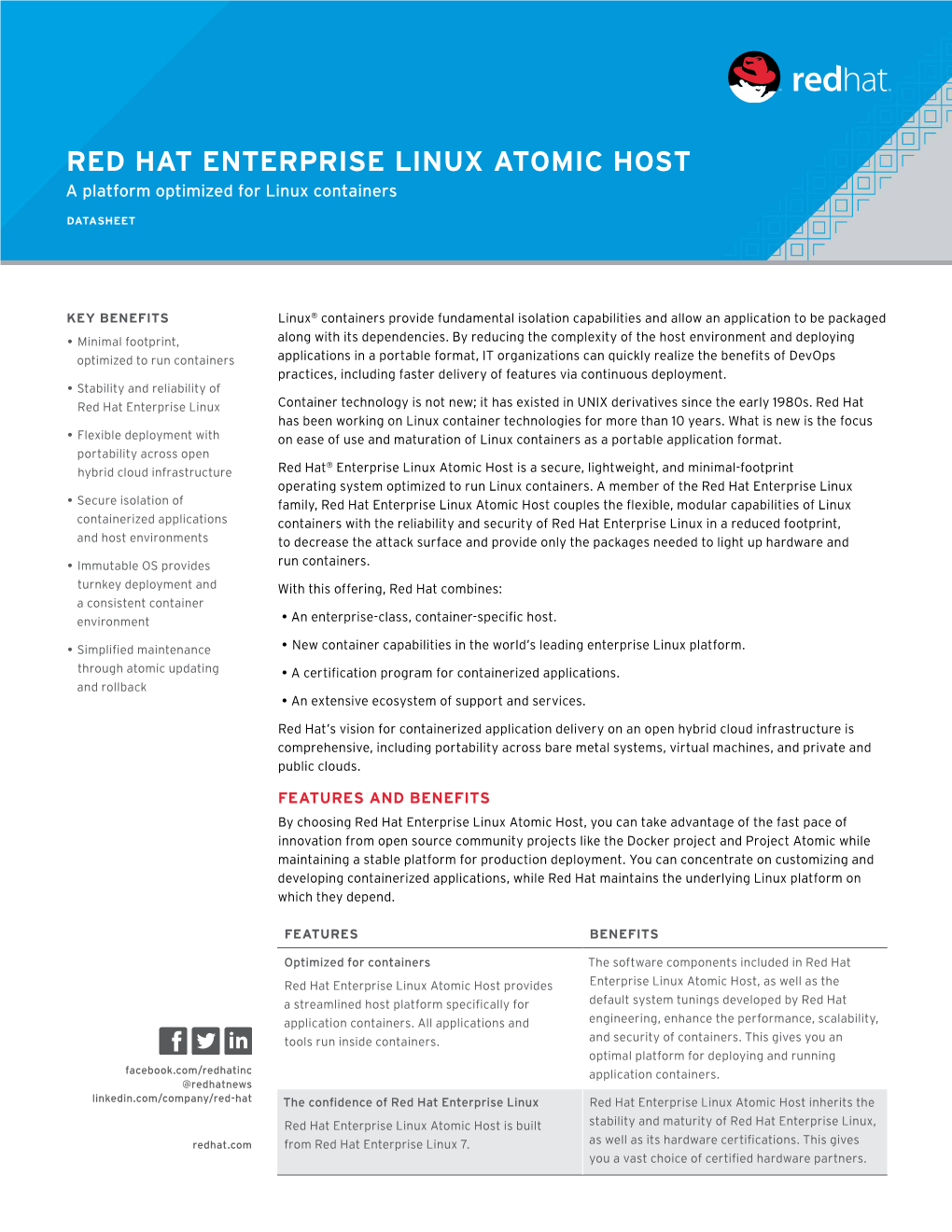 RED HAT ENTERPRISE LINUX ATOMIC HOST a Platform Optimized for Linux Containers