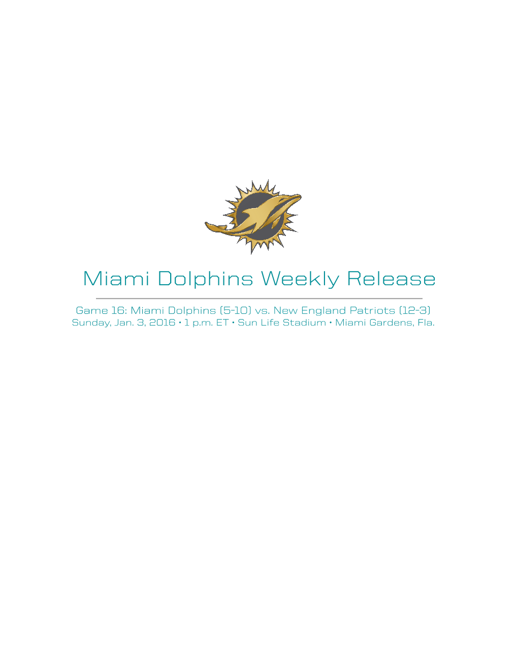 Miami Dolphins Weekly Release