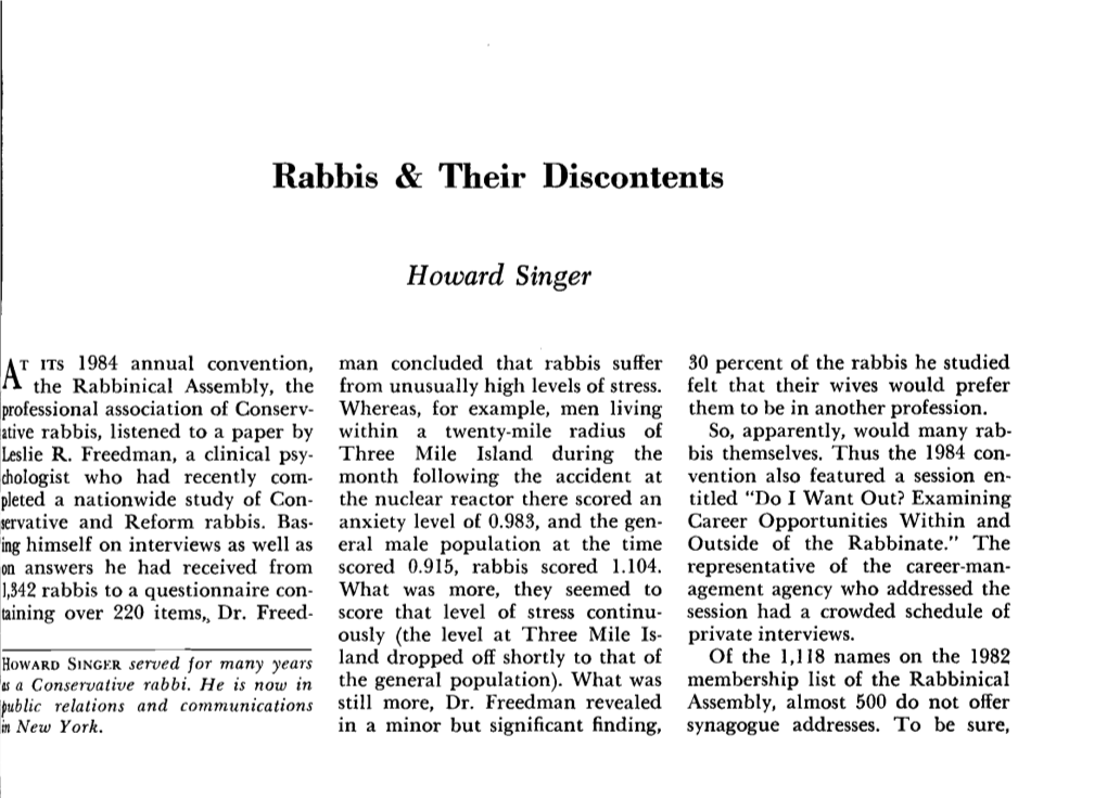 Rabbis & Their Discontents