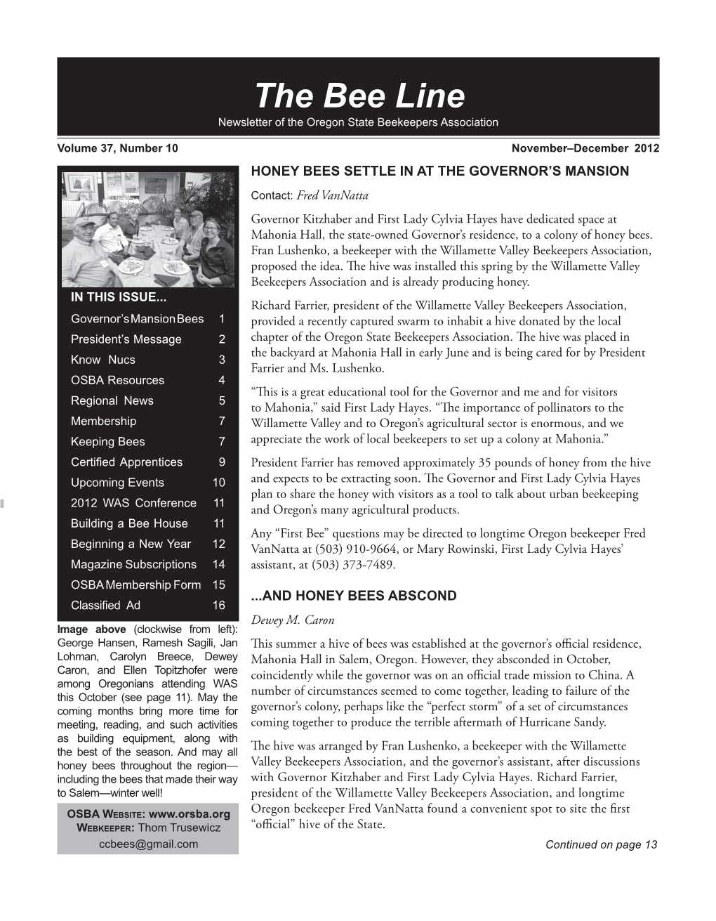 The Bee Line Newsletter of the Oregon State Beekeepers Association