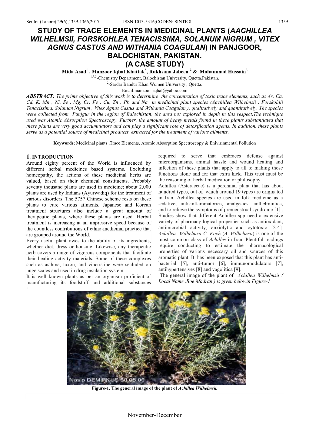 Study of Trace Elements in Medicinal Plants