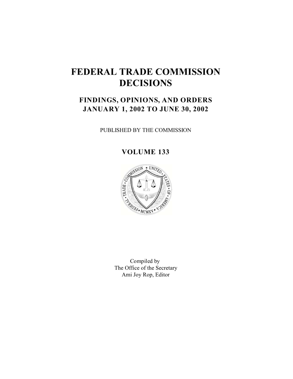 Federal Trade Commission Decisions