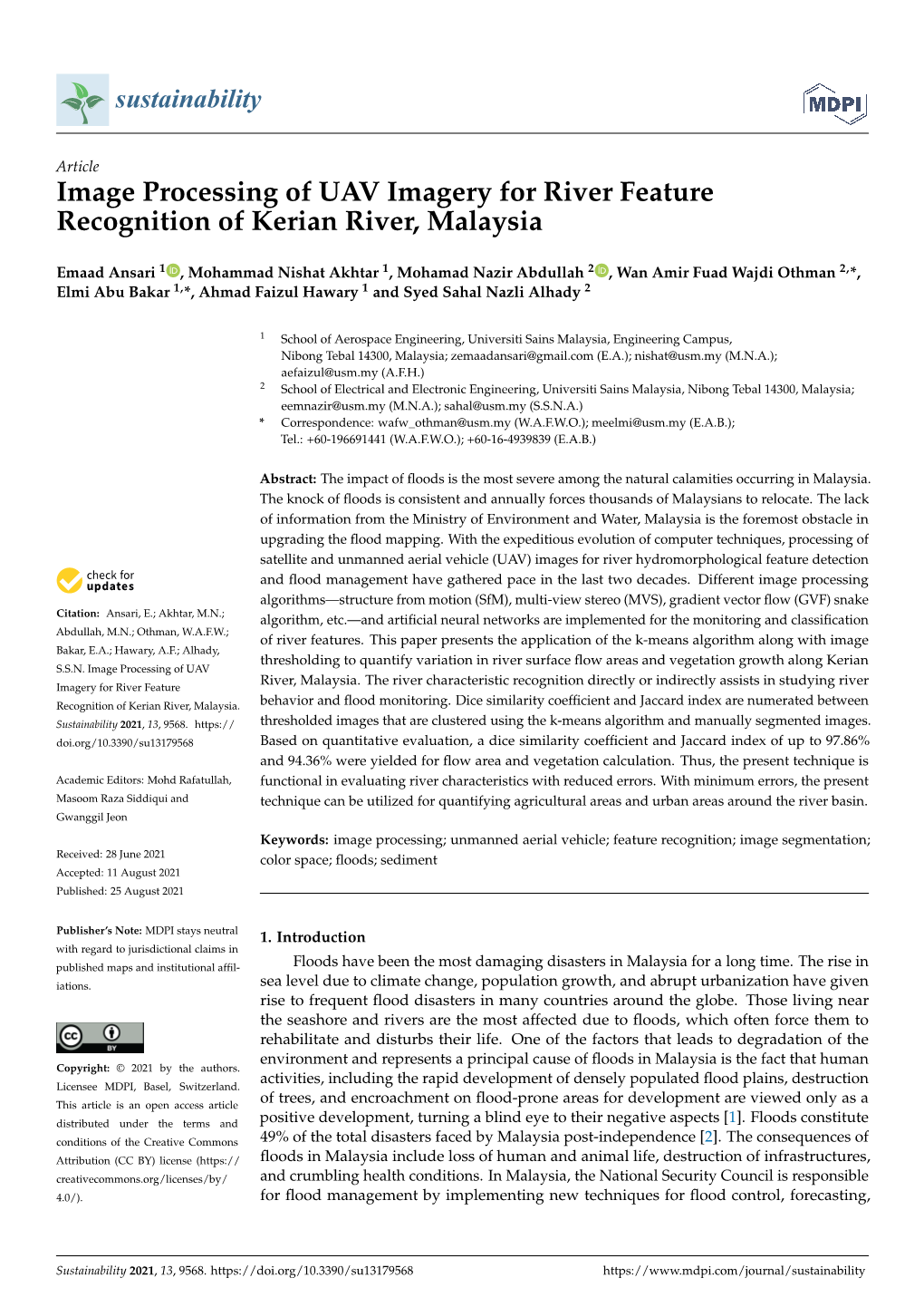 Image Processing of UAV Imagery for River Feature Recognition of Kerian River, Malaysia