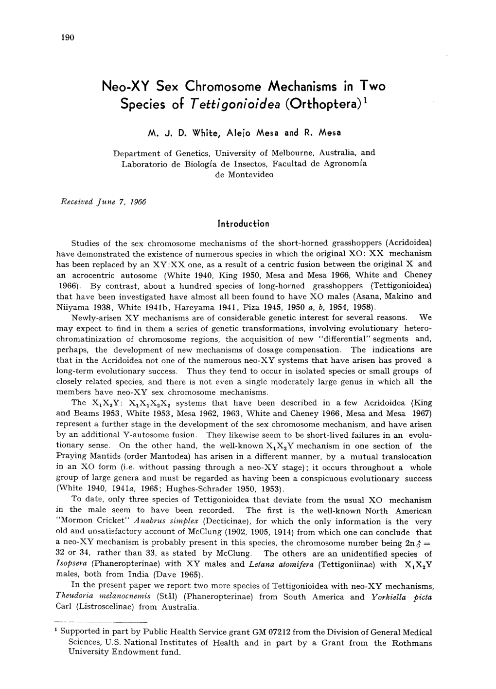 Neo-XY Sex Chromosome Mechanisms in Two Species of Tettigonioidea (Orthoptera)1