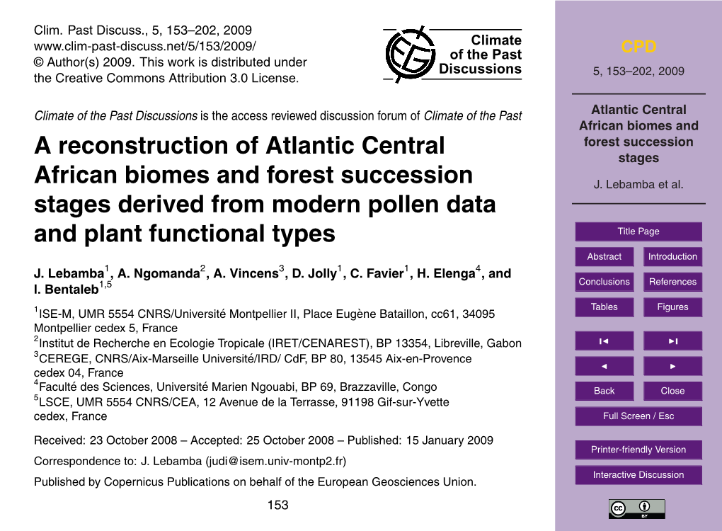 Atlantic Central African Biomes and Forest Succession Stages