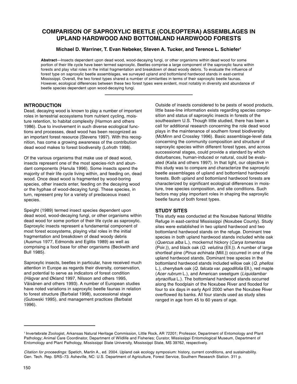 Assemblages in Upland Hardwood and Bottomland Hardwood Forests