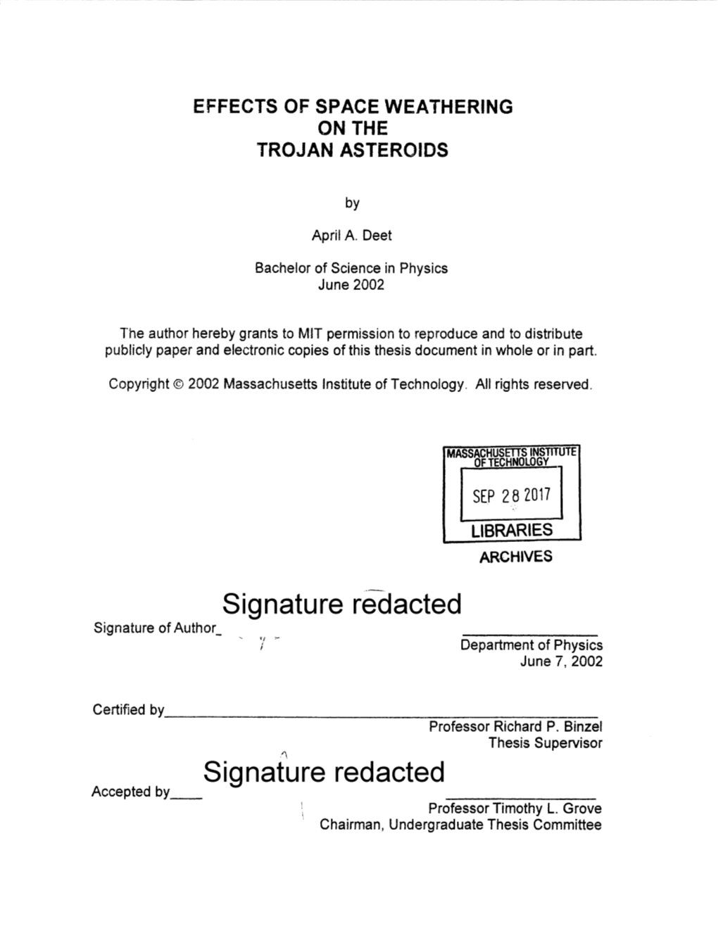 Redacted Signature of Author Department of Physics June 7, 2002