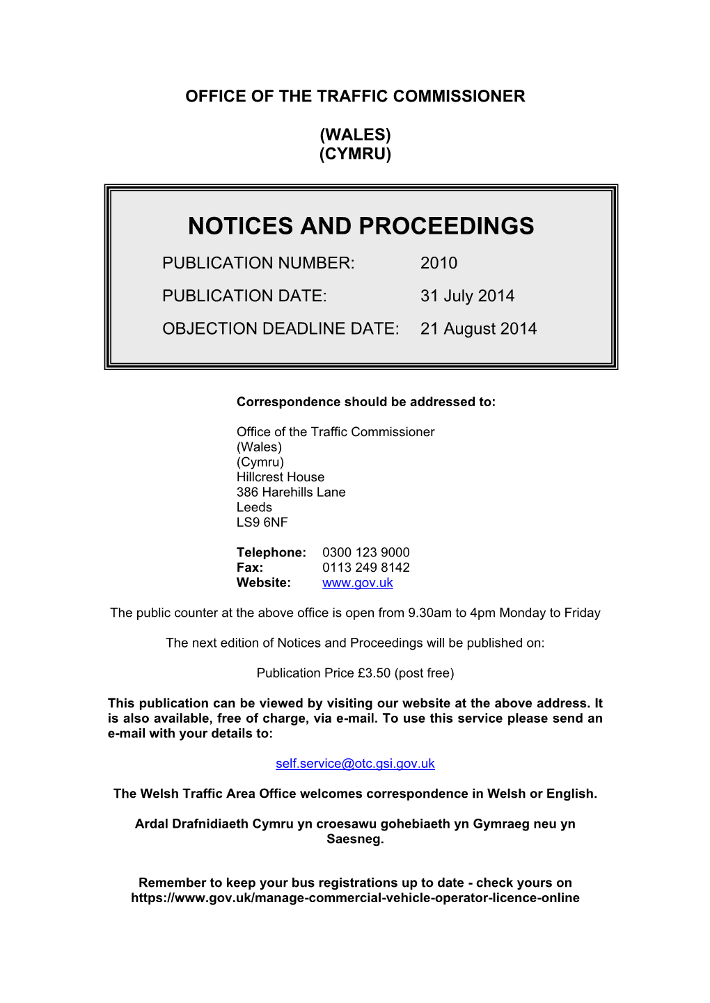 Notices and Proceedings 31 July 2014