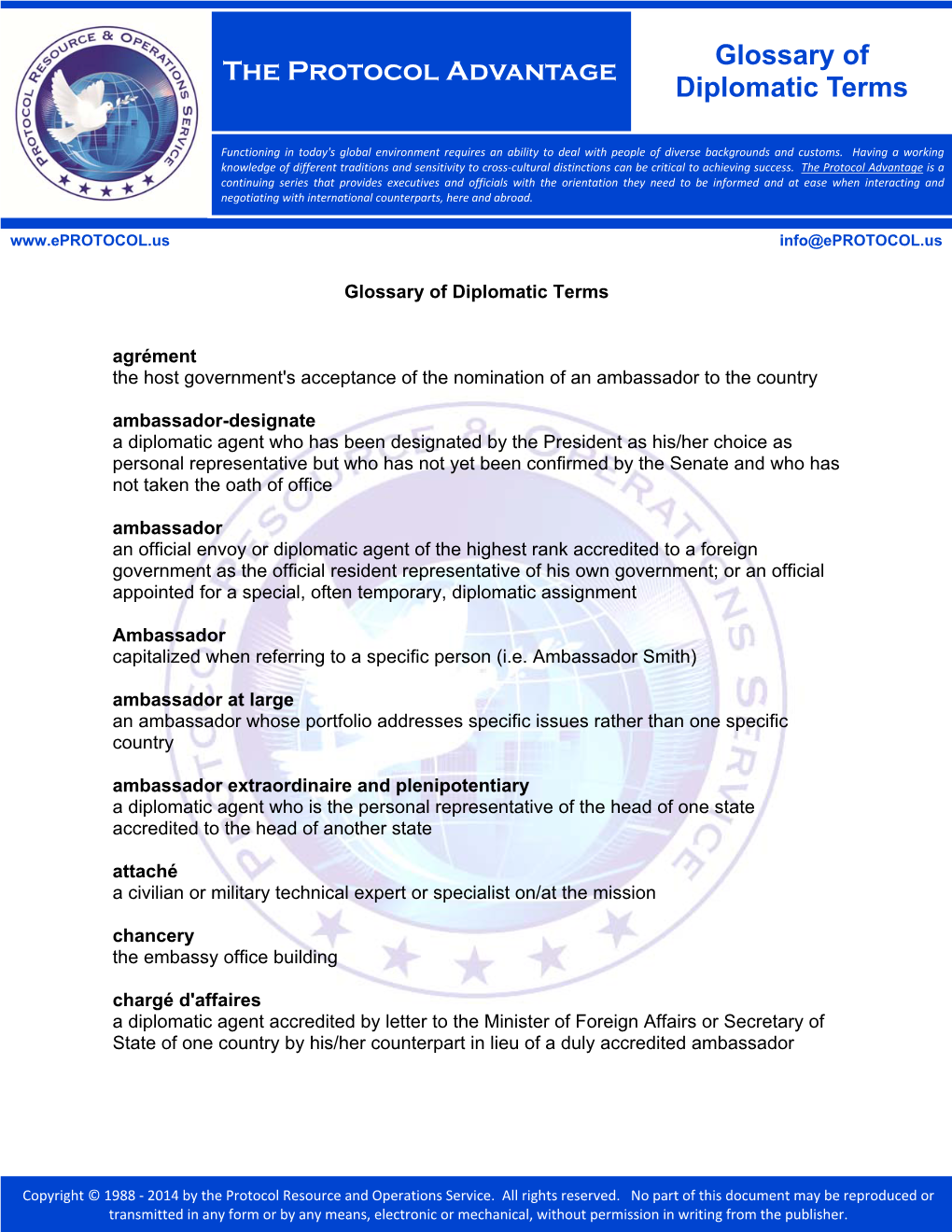 The Protocol Advantage Glossary of Diplomatic Terms