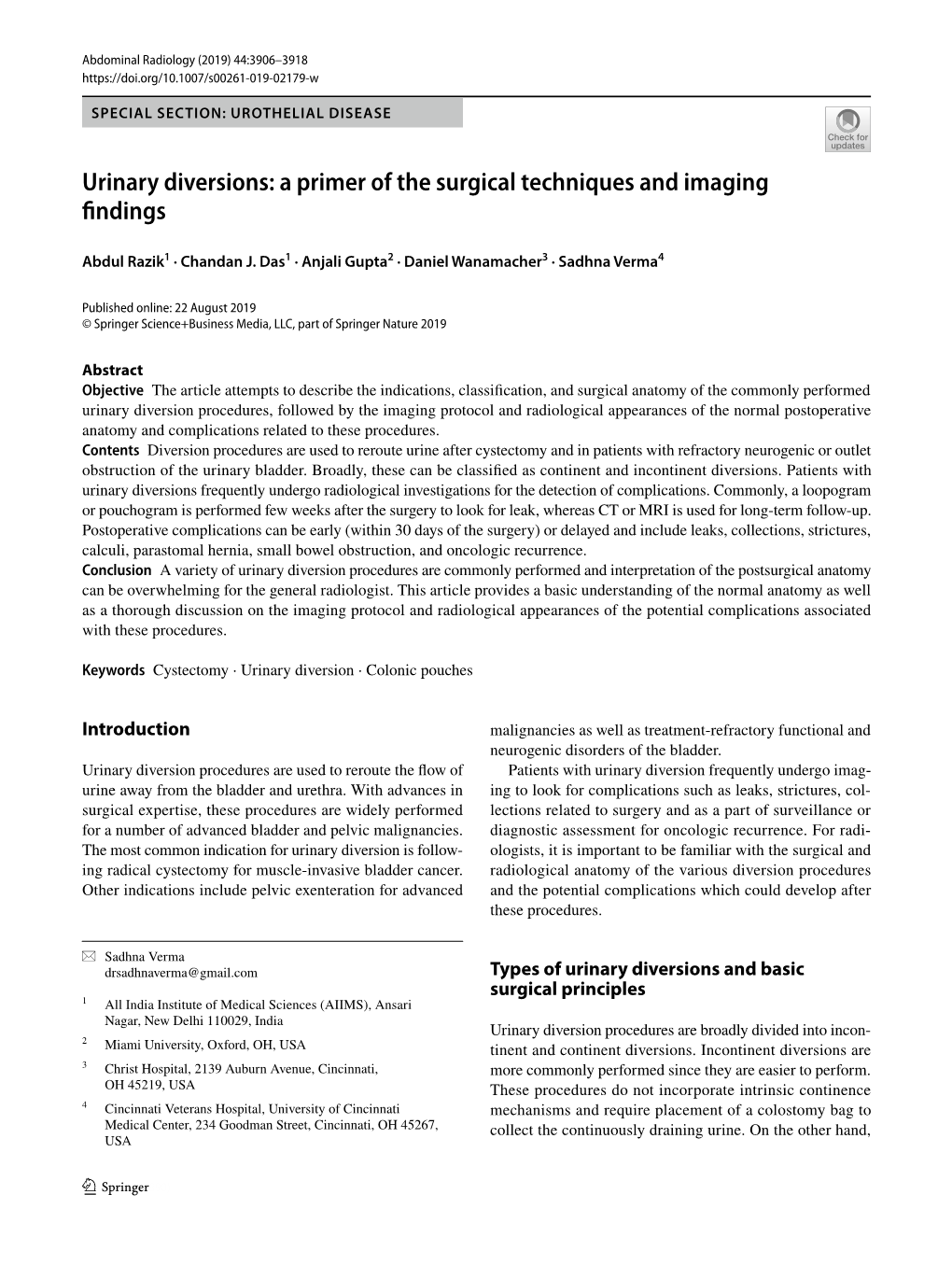 Urinary Diversions: a Primer of the Surgical Techniques and Imaging Fndings