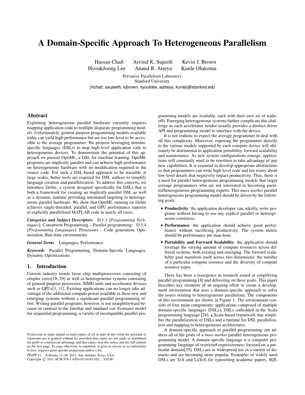 {A Domain-Specific Approach to Heterogeneous Parallelism}