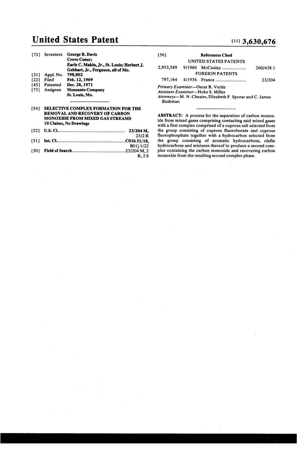 United States Patent (11 3,630,676