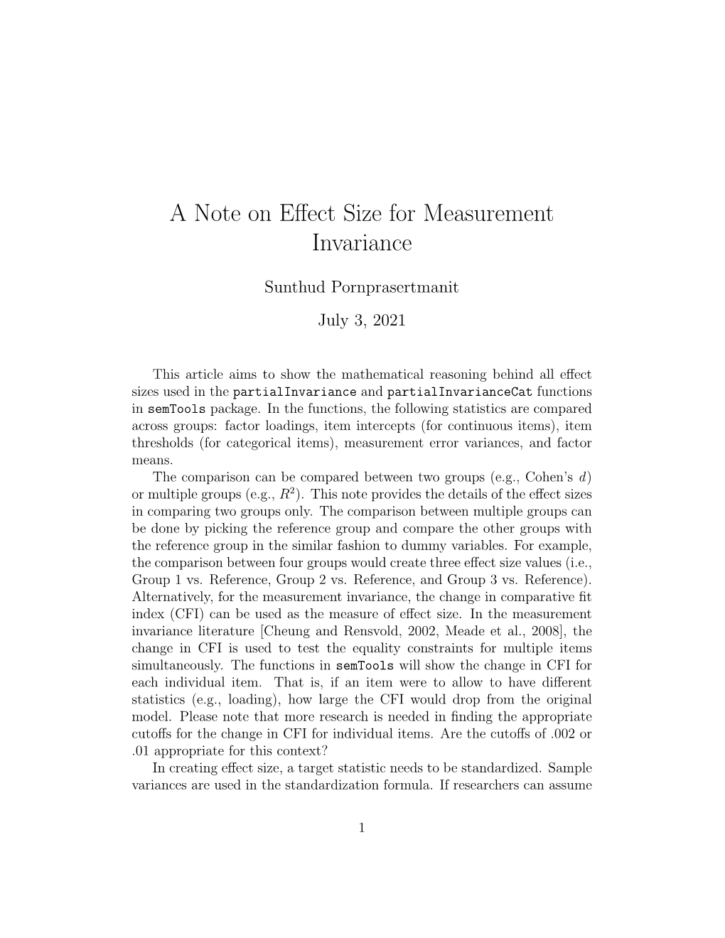 A Note on Effect Size for Measurement Invariance