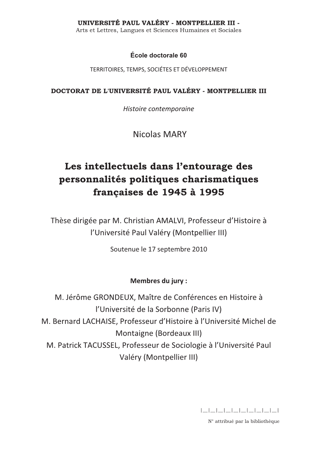 Nicolas MARY Les Intellectuels Dans L·Entourage Des Personnalités