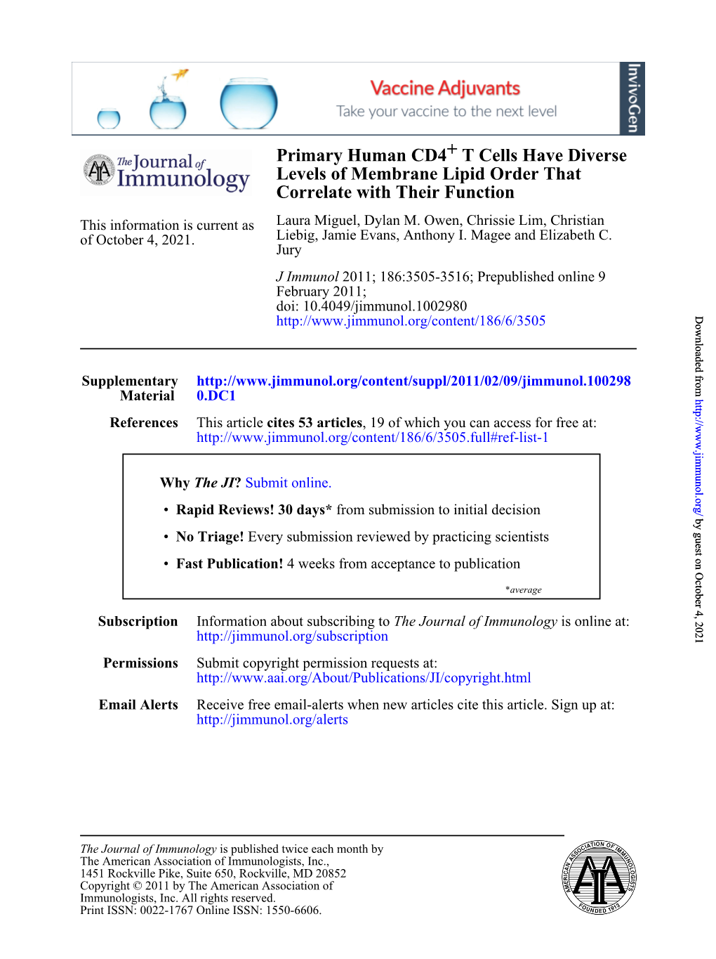 Correlate with Their Function Levels of Membrane Lipid Order That T