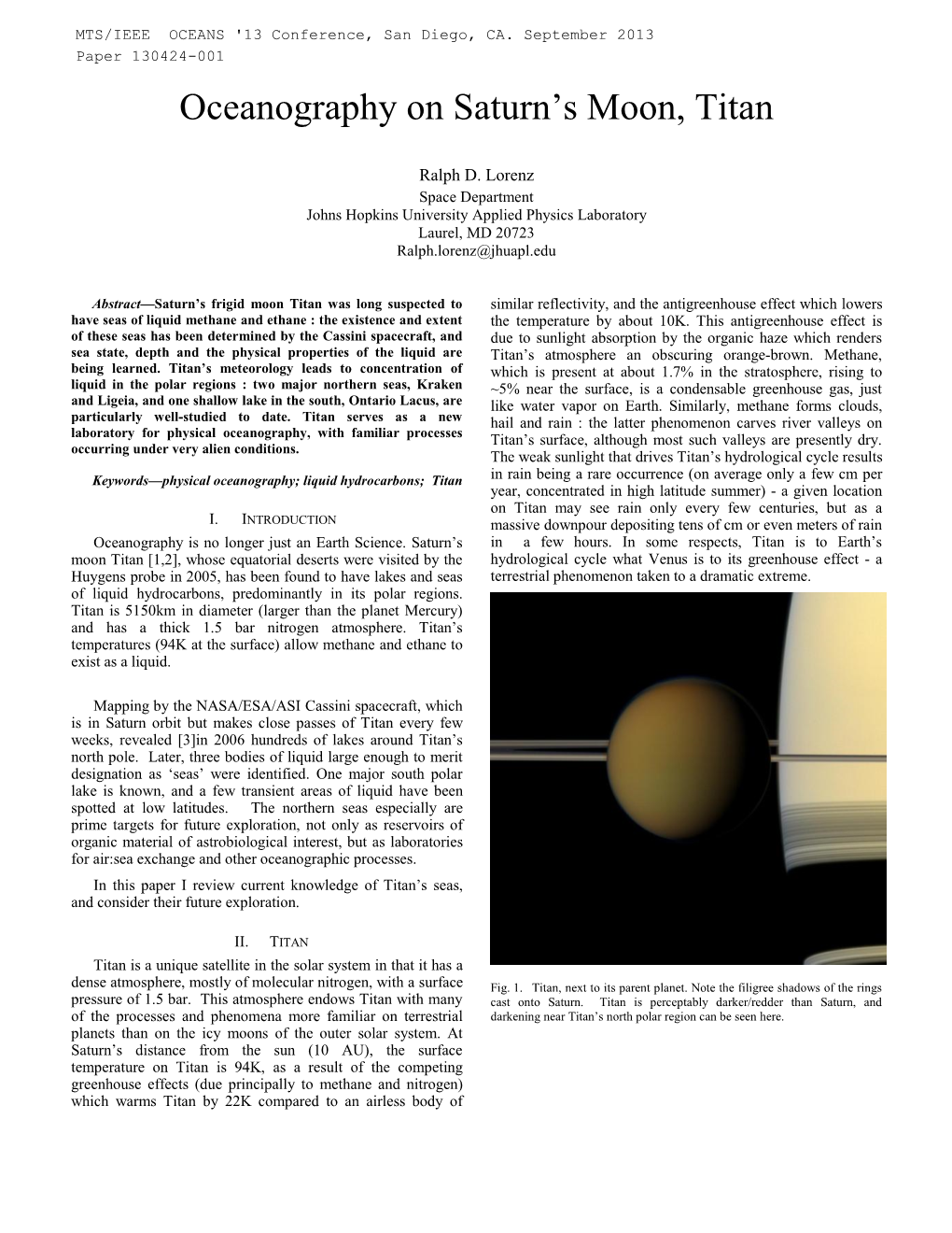 Oceanography on Saturn's Moon, Titan