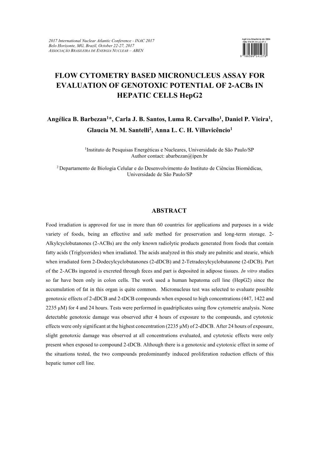 FLOW CYTOMETRY BASED MICRONUCLEUS ASSAY for EVALUATION of GENOTOXIC POTENTIAL of 2-Acbs in HEPATIC CELLS Hepg2