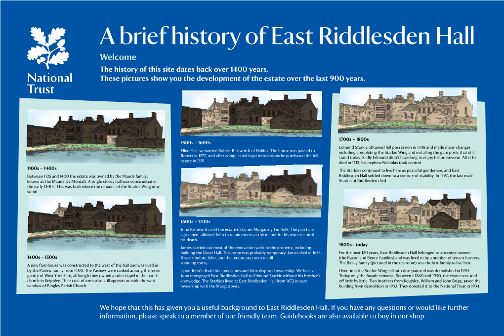 A Brief History of East Riddlesden Hall Welcome the History of This Site Dates Back Over 1400 Years