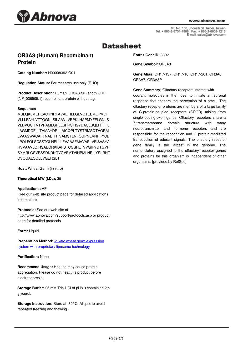 OR3A3 (Human) Recombinant Protein