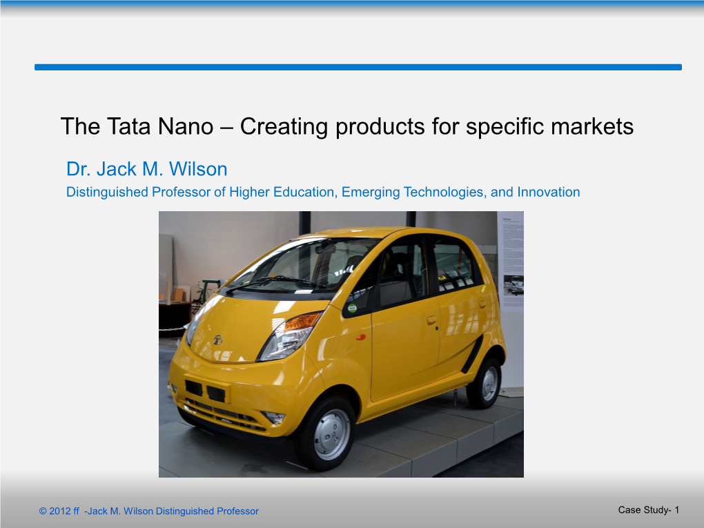 The Tata Nano – Creating Products for Specific Markets