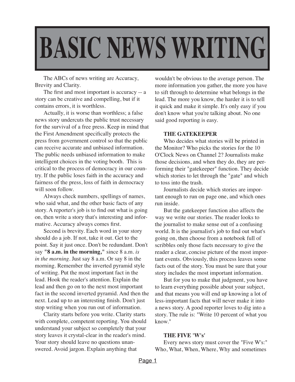 Basic News Writing