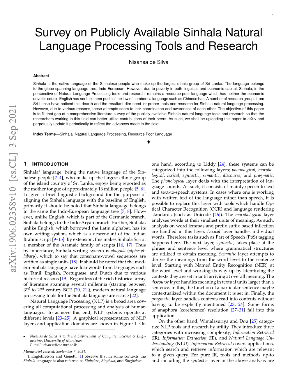 Survey on Publicly Available Sinhala Natural Language Processing Tools and Research