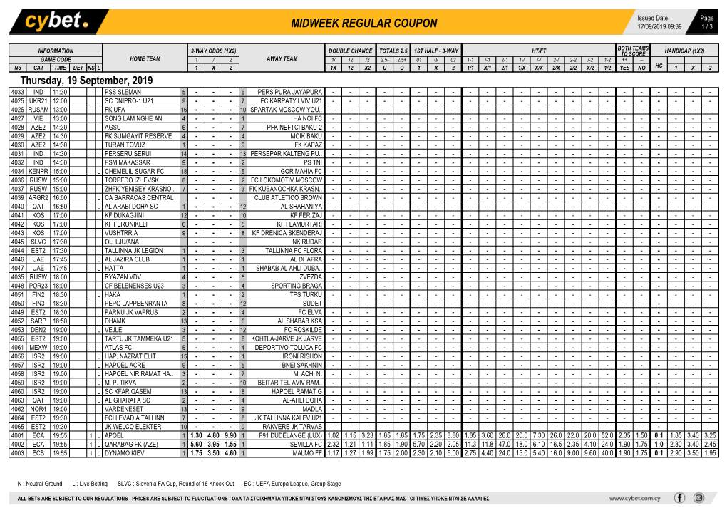 Midweek Regular Coupon 17/09/2019 09:39 1 / 3