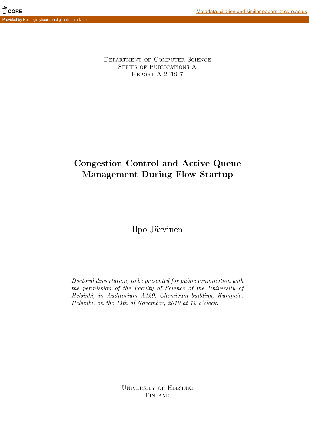 Congestion Control and Active Queue Management During Flow Startup