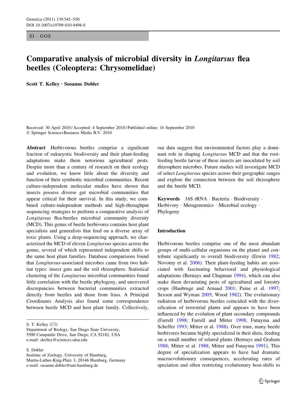 Comparative Analysis of Microbial Diversity in Longitarsus ﬂea Beetles (Coleoptera: Chrysomelidae)