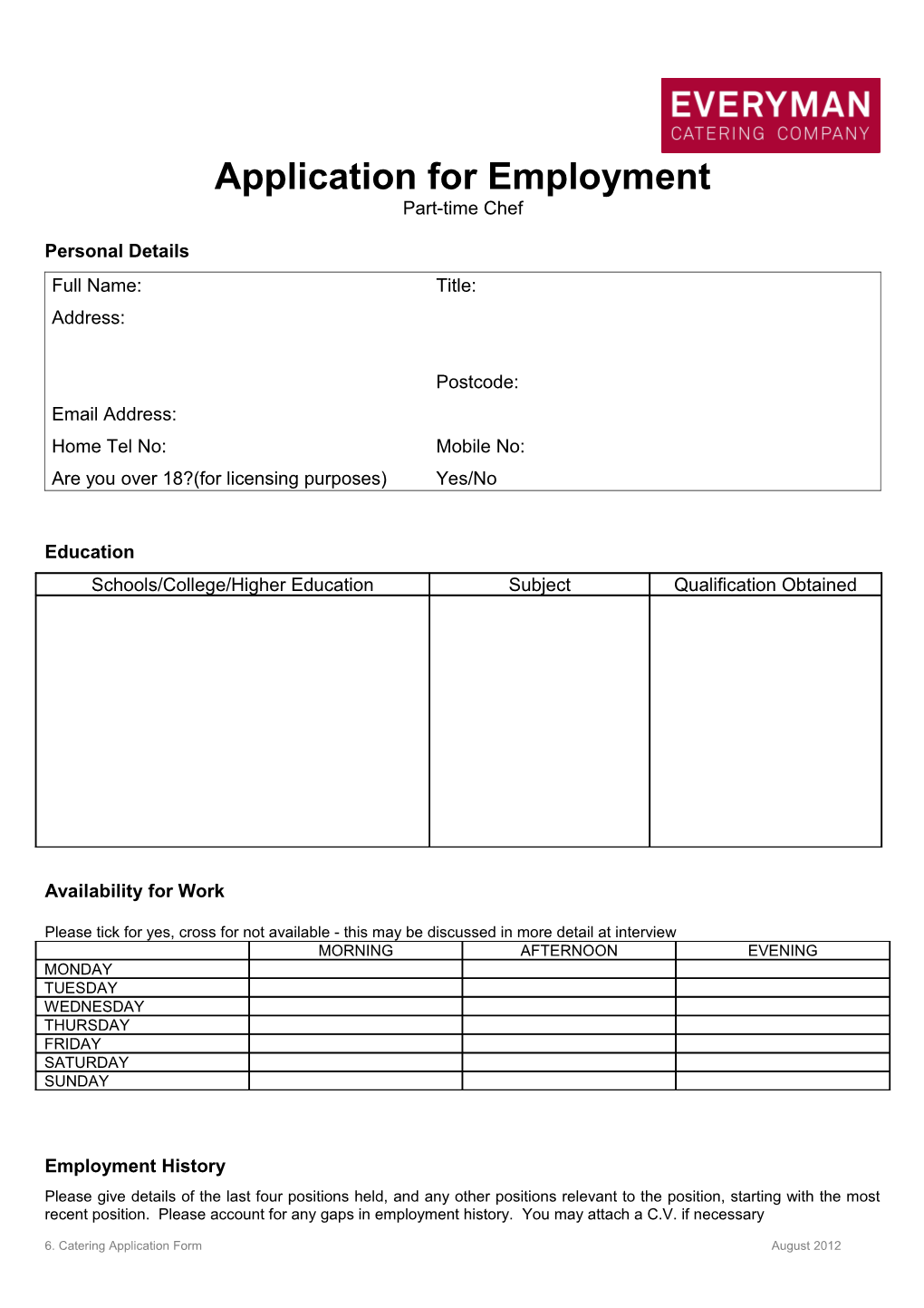 Application for Employment s90