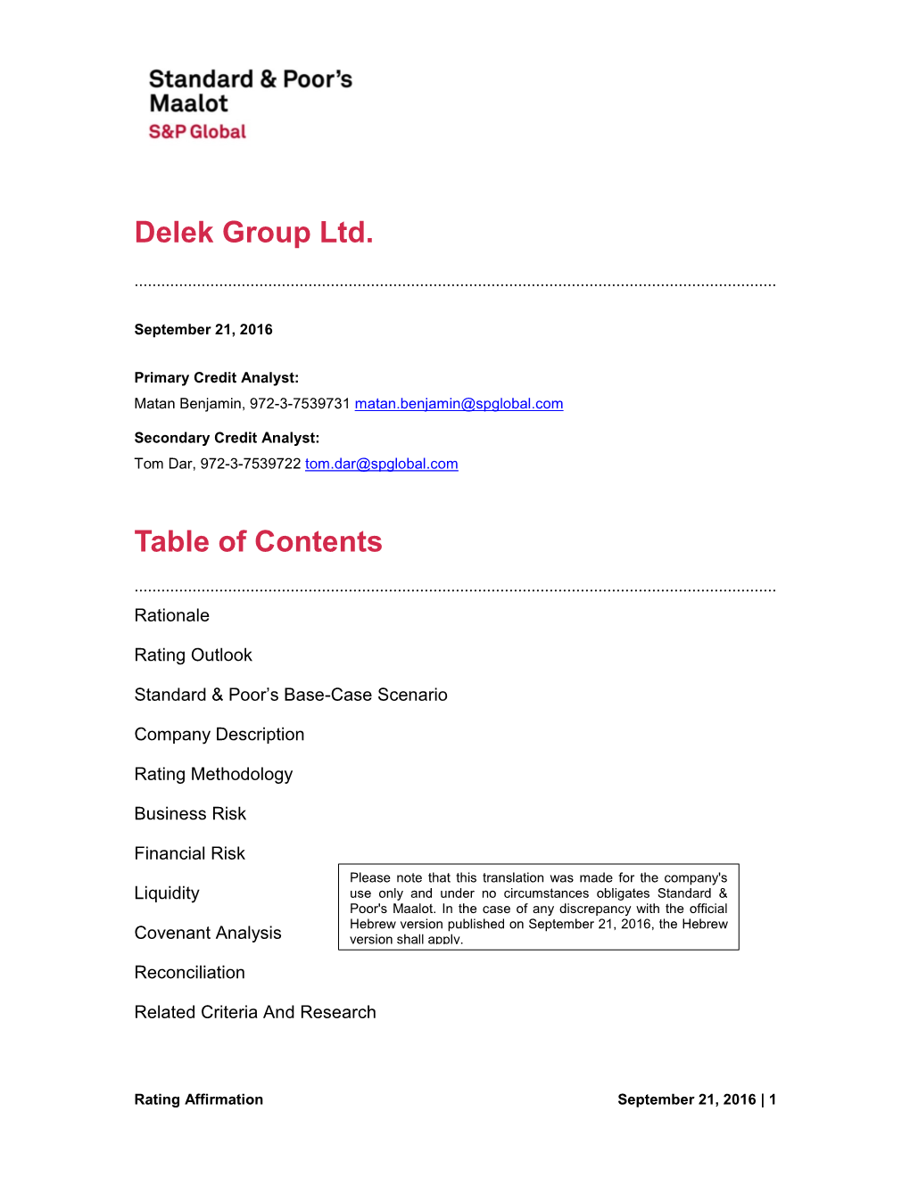 Delek Group Ltd. Table of Contents