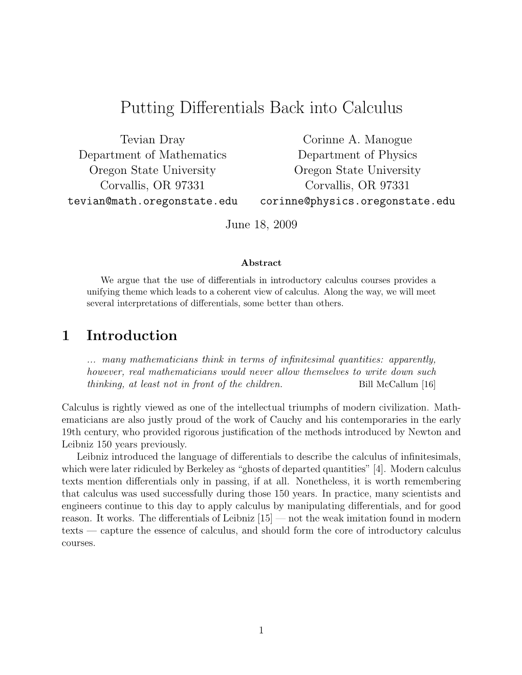 Putting Differentials Back Into Calculus