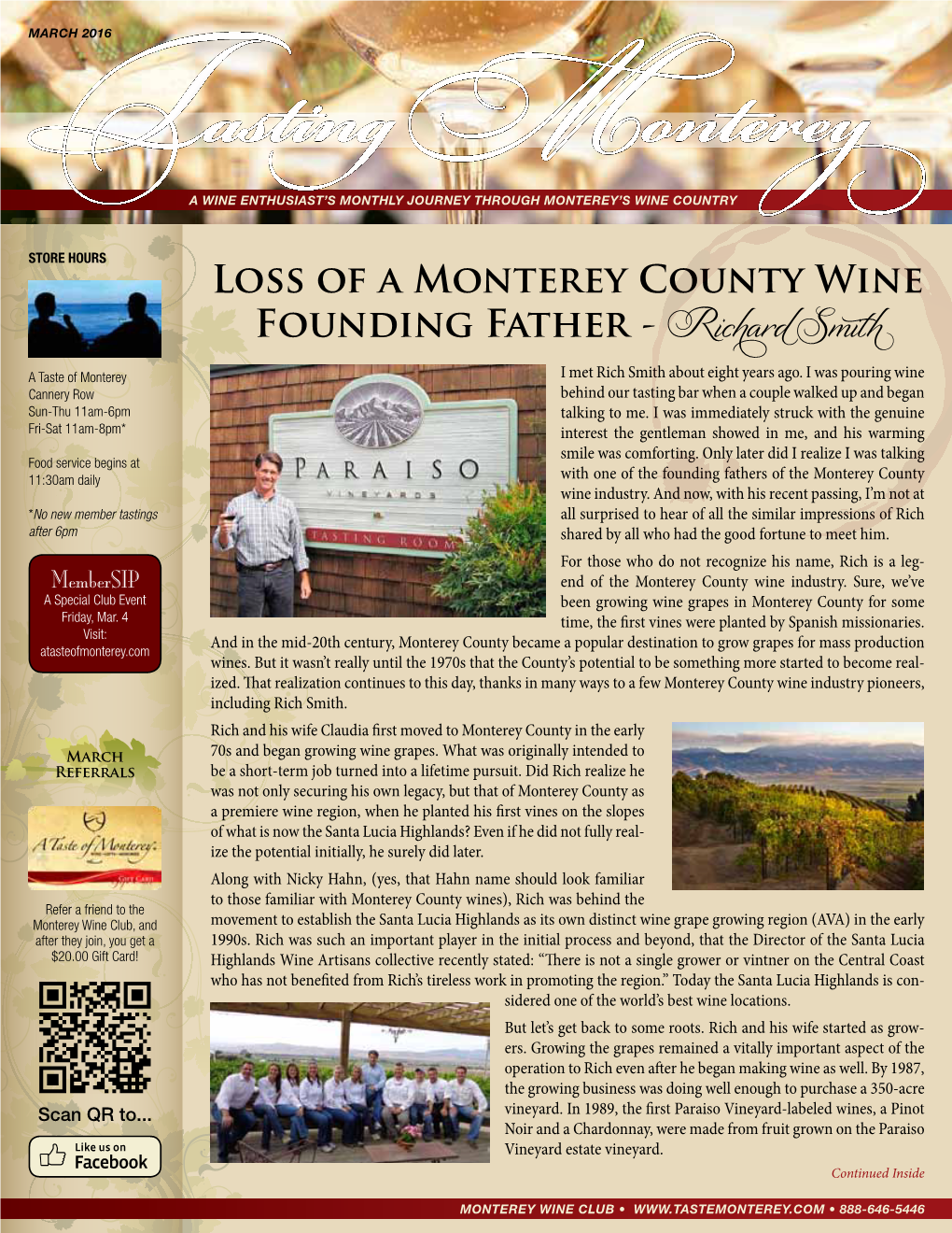 Loss of a Monterey County Wine Founding Father - Richard Smith a Taste of Monterey I Met Rich Smith About Eight Years Ago