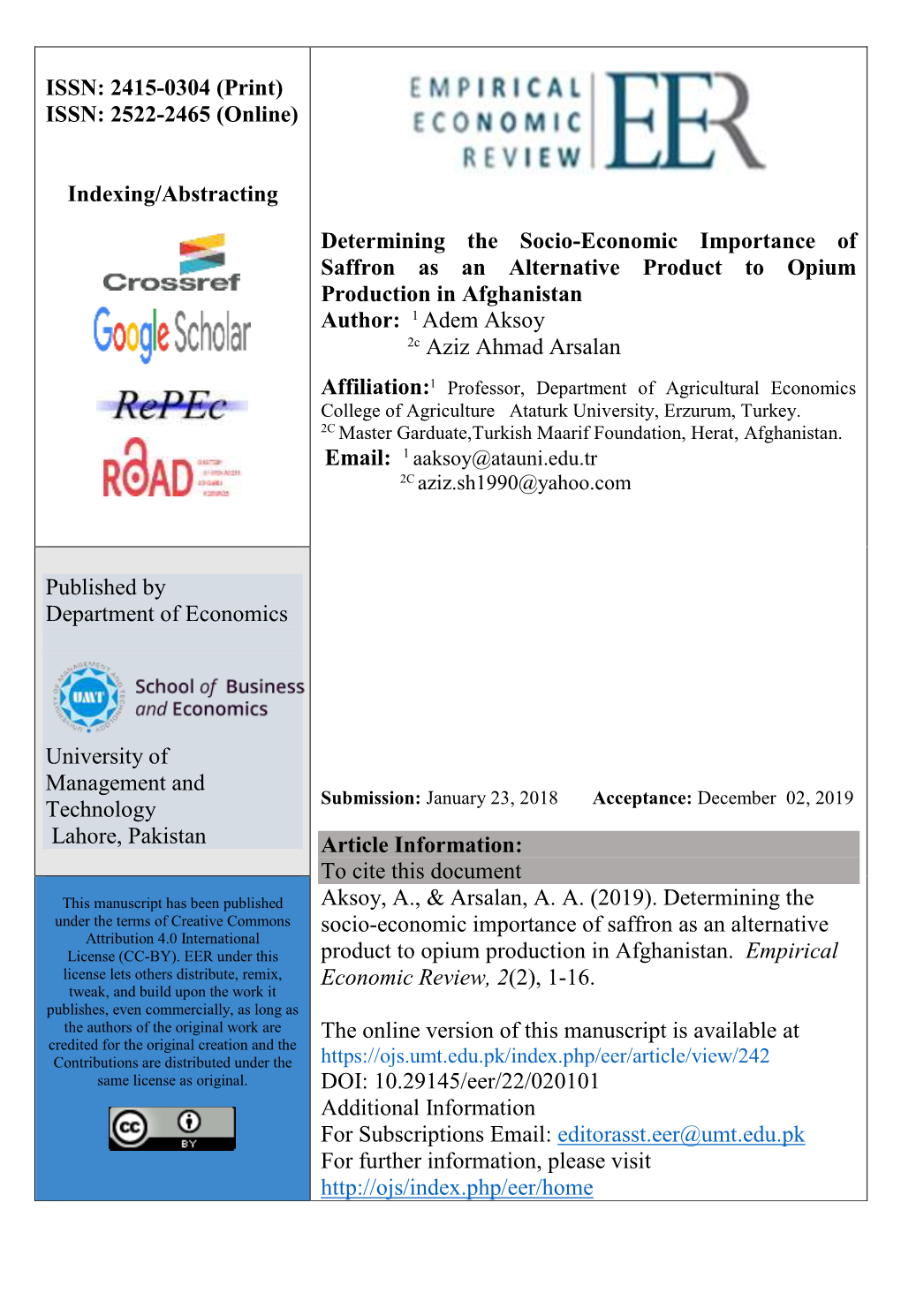 Indexing/Abstracting Determining the Socio-Economic Importance Of