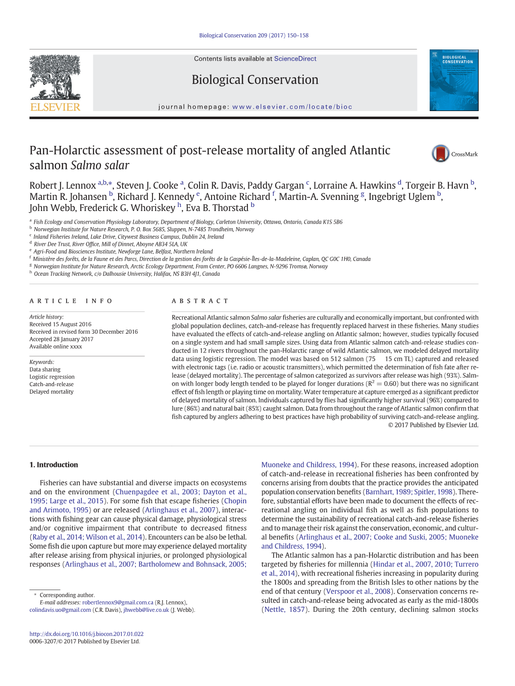 Pan-Holarctic Assessment of Post-Release Mortality of Angled Atlantic Salmon Salmo Salar