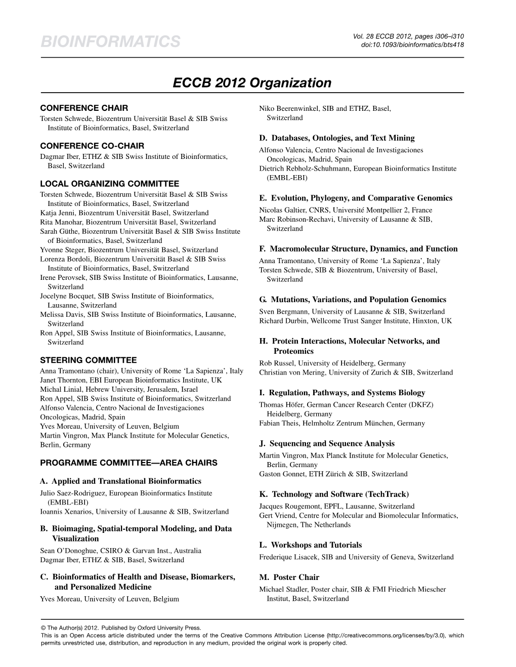 ECCB 2012 Organization