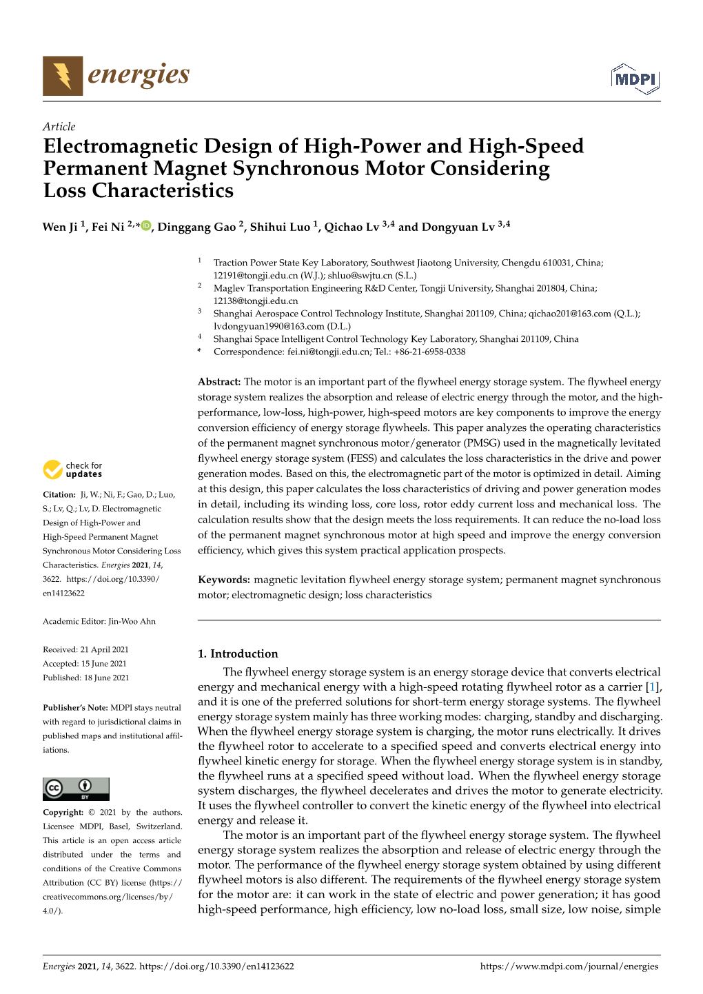 Electromagnetic Design of High-Power and High-Speed Permanent Magnet Synchronous Motor Considering Loss Characteristics