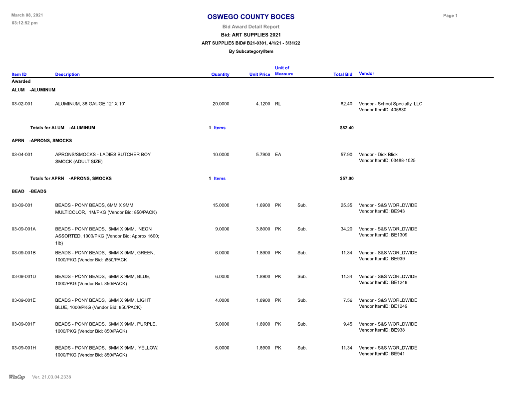 Bid Award Report