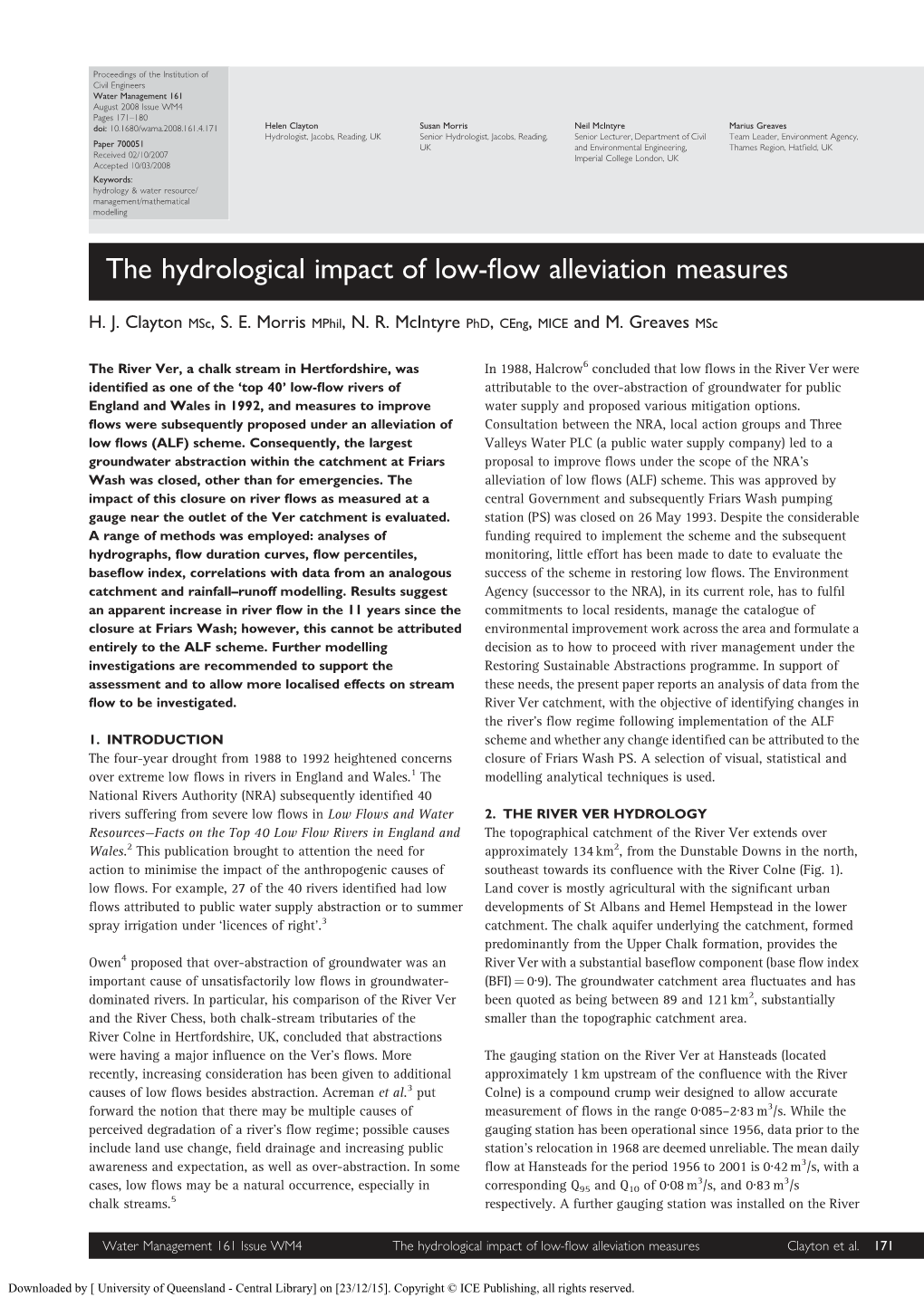 The Hydrological Impact of Low-Flow Alleviation Measures