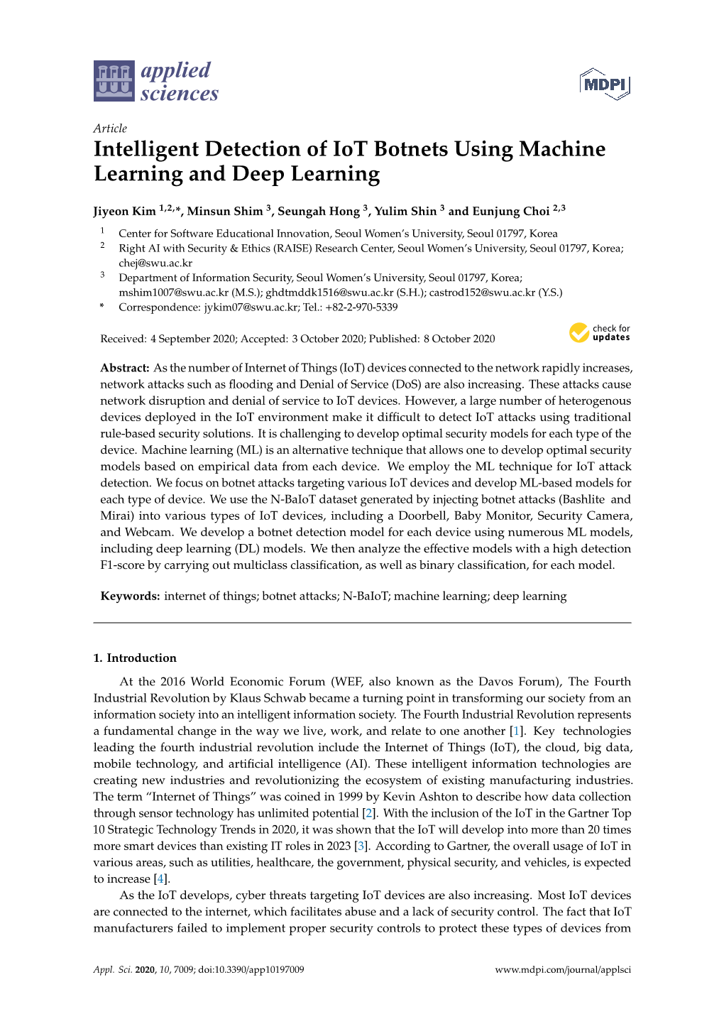 Intelligent Detection of Iot Botnets Using Machine Learning and Deep Learning