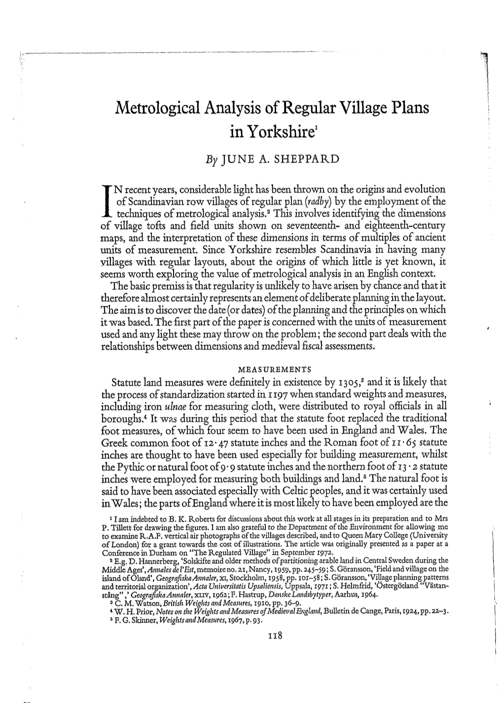 Metrological Analysis of Regular Village Plans in Yorkshire