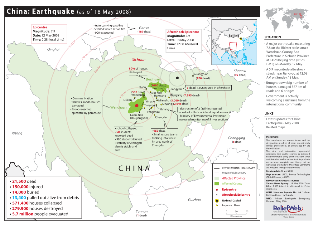 China: Earthquake (As of 18 May 2008) GMT +8